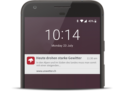Push-Benachrichtigungen Unwettersituationen Schweiz